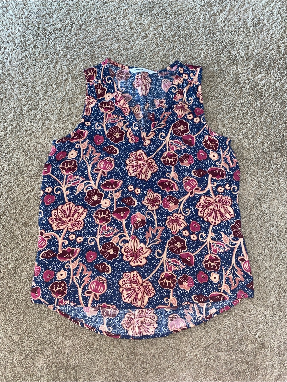Sonoma Floral V-Neck Sleeveless Top in Navy and Pink